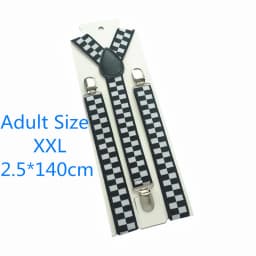 Black White Plaid Kids Adult Adjustable Suspenders 2.5cm Wide Elastic Strap Y-Back Braces 5 Sizes for Whole Family Party Wedding