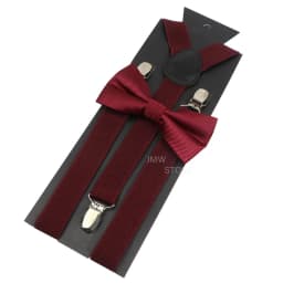 Elastic Leather Suspenders Bowtie Set Braces Men Women Brown Adjustable Braces Straps For Wedding Y-Back Shirt Accessories