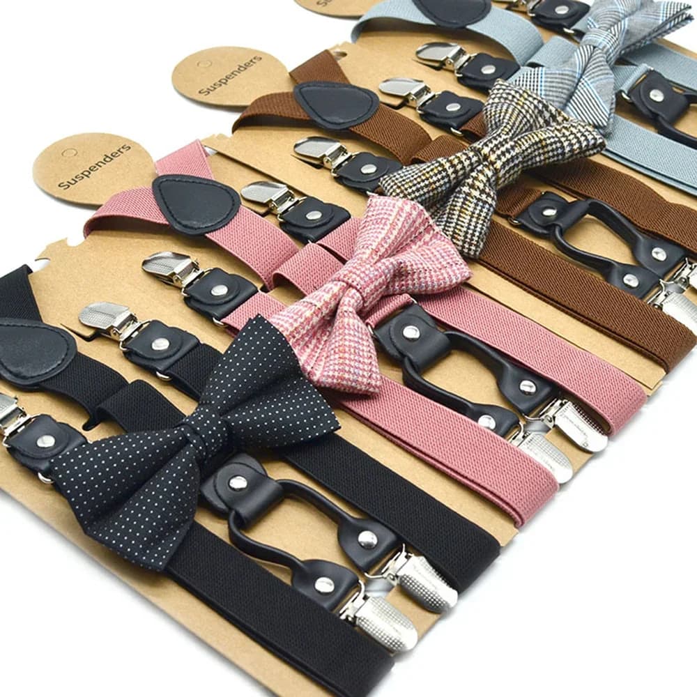 Solid Color Bowknot Elastic Leather Suspenders Braces Men Women Adjustable Straps For Wedding Suit Skirt Accessories Gift