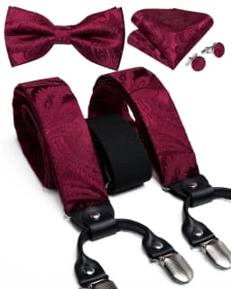Fashion Men's Suspenders Bow Tie Pocket Square Set Classic 6 Clips Y Shape Suspenders For Wedding Party DiBanGu