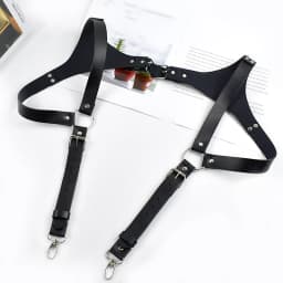 Deepeel Adult Men's Suspenders Faux Leather Goth Men Suspender Adjustable Shoulder Strap Braces Harness Man Belt Accessories