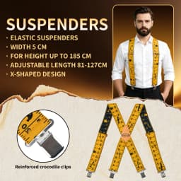 Mens Suspenders 2" Wide Adjustable and Elastic Braces X Shape with Very Strong Clips - Heavy Duty tape measure suspenders formen
