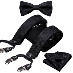 Fashion Paisley Green Silk Men Suspender Bowtie Handkerchief Cufflinks Set Y-Shape 6 Clips Party Wedding Business Barry.Wang