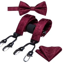 Fashion Paisley Green Silk Men Suspender Bowtie Handkerchief Cufflinks Set Y-Shape 6 Clips Party Wedding Business Barry.Wang