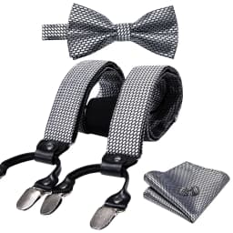 Fashion Paisley Green Silk Men Suspender Bowtie Handkerchief Cufflinks Set Y-Shape 6 Clips Party Wedding Business Barry.Wang