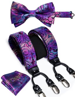 DiBanGu Fashion Wedding Party Suspeder for Man Adjustable Braces Bowtie Handkerchief Metal Clips Y back Elastic Wide Strap Sets