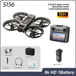 ZNLYRION 8K RC Drone S156 Dual Camera Quadcopter with 5.9-inch Screen Remote Brushless Motor Optical Flow Hovering 360° Protection WiFi FPV Remote Control Aircraft with Storage Bag 1 Battery