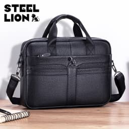 Leather Men's Briefcase, Large Capacity Business Office Bag, Cowhide Computer Bag, Can Be Carried by Hand or Shoulder