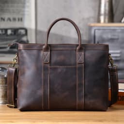 Vintage Genuine Leather Men's Briefcase 16" Laptop Bags Crazy Horse Leather Messenger Handbag Cowhide Idea Gift For Men