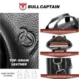 BULLCAPTAIN Men's Bag Genuine Leather Men Briefcase for Laptop 14 Messenger Men's Leather Bag Business Portfolio for Document A4