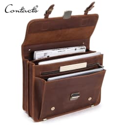 CONTACT'S Genuine Leather Business Bags for Men High Quality Briefcase Office Bag Male Tote Laptop Bags Portfolio Bag Document