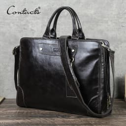 CONTACT'S Genuine Leather Business Bags for Men Luxury Designer Briefcase Office Bag Male Tote Laptop Bags for 14" Macbook Pro