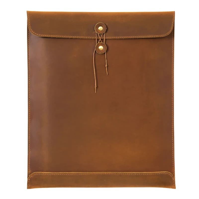 OEM ODM Vintage Crazy Horse Leather A4 Portfolio Bag Size Real Cowhide Leather Padfolio Bag Leather File Storage Bag File Pocket