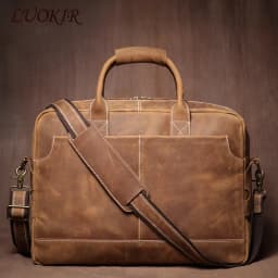 LUOKIR Vintage Crazy Horse Cowhide Handbag Men Leather Lawyer Briefcase Weekend Business Travel Computer Bag For 16 Inch Laptop
