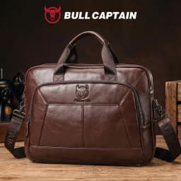 BULLCAPTAIN Men's Genuine Leather Briefcase 15.6 Inch Laptop Bag Business Office Handbag Large Capacity Shoulder Messenger Bag