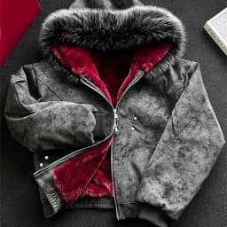 Red Faux Fur Lining PU Leather Winter Coat Man Woman Winter Warm Thicken Fleece Hooded Jacket Padded Coats
