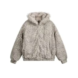 PFHQ Niche Design Men's Fleece Jackets Hooded Leopard Print Fur Thick Padded Coats Thermal Contrast Color Male Clothing CPG2405