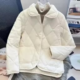 2025 Autumn Winter New Short Cotton Coat Women Rhomb Light Casual Down Cotton Jacket Big Pocket Warm Female Outwear