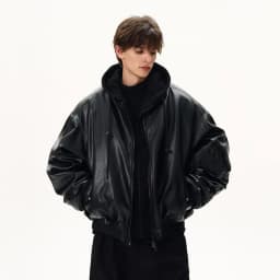 PFHQ Niche Men PU Leather Cotton Jacket American Style Fake Two-Piece Spliced Hooded Thickened Design Fashion Clothing 21E7548