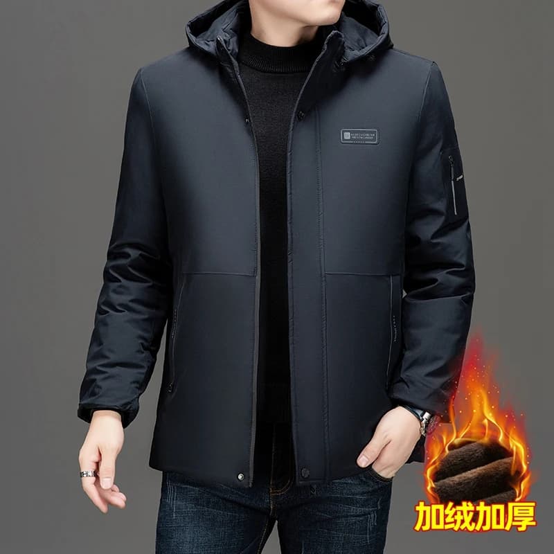 New Thick Velvet Parkas Coat Men Fashion Casual Fleece Warm Padded Jacket Winter Windproof Parkas Detachable Hooded Jacket