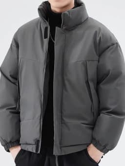 Men's Winter Thickened Warm Cotton Jacket Loose Casual Outerwear Trendy All-Match Cotton Padded Coat Stand Collar Polyester F...