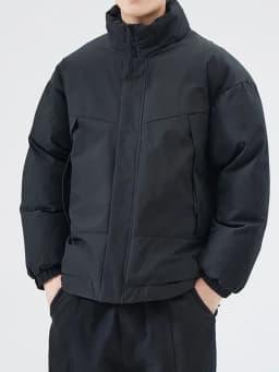Men's Winter Thickened Warm Cotton Jacket Loose Casual Outerwear Trendy All-Match Cotton Padded Coat Stand Collar Polyester F...