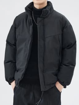 Men's Winter Thickened Warm Cotton Jacket Loose Casual Outerwear Trendy All-Match Cotton Padded Coat Stand Collar Polyester F...