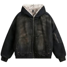 Vintage Denim Parkas Fur Warm Padded Jackets Men Streetwear Harajuku Oversized Bubble Coat Outwear