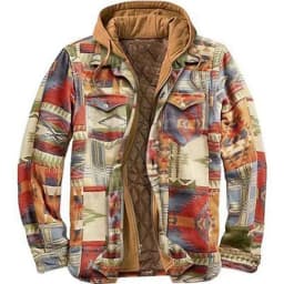 2026 Men's Winter Printed Cotton Jackets Harajuku Plaid Shirts Coats Hooded Zipper Long Sleeve Basic Casual Shirts Jackets Male