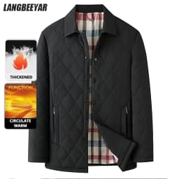 Top Grade Men Parka Jacket Windbreaker Coats Diamond Quilted Bubble Coat Middle-aged Winter Warmth Turn-Down Collar Coat