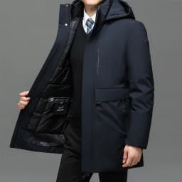 Hooded Men's Parker Coat Winter Warm Thick Zipper Coat Padded Overcoat Men's Long Plush Thickened Parkas 2 Pieces Winter Jacket