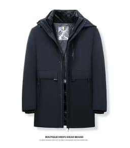Hooded Men's Parker Coat Winter Warm Thick Zipper Coat Padded Overcoat Men's Long Plush Thickened Parkas 2 Pieces Winter Jacket