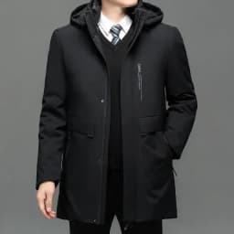 Hooded Men's Parker Coat Winter Warm Thick Zipper Coat Padded Overcoat Men's Long Plush Thickened Parkas 2 Pieces Winter Jacket