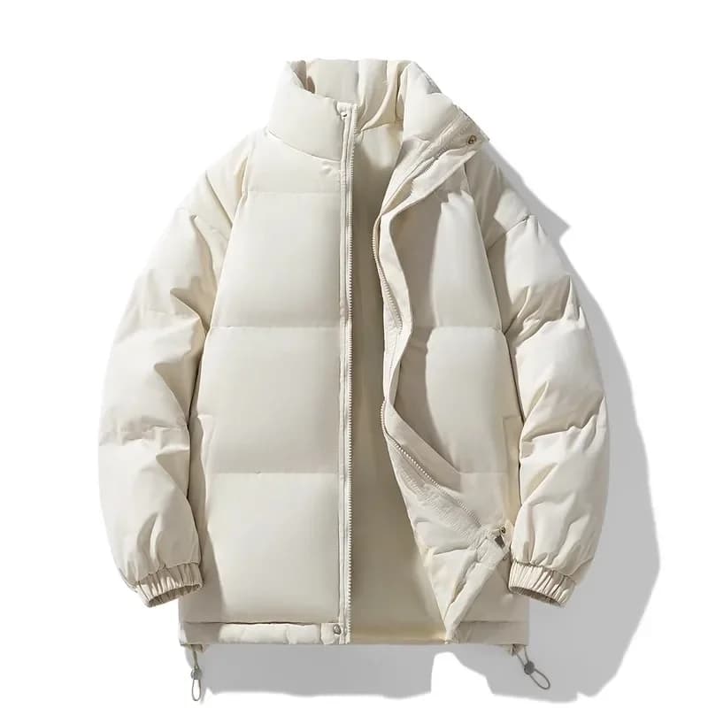 New Winter Stand Collar Parkas Men Fashion Casual Warm Jacket Solid Outdoor Windproof Streetwear Coats Couple Thick Loose Parkas