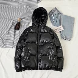 Streetwear Fashion Bright Silver Puffer Jackets for Men Thicken Winter Mens Coats Casual Hooded Cotton Wadded Heated Jacket Men