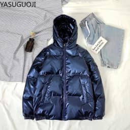 Streetwear Fashion Bright Silver Puffer Jackets for Men Thicken Winter Mens Coats Casual Hooded Cotton Wadded Heated Jacket Men