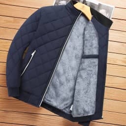 Men's Winter Thickened Fleece Lined Cotton Jacket Casual Stand Collar Long Sleeve Zipper Closure Color Warm Outerwear