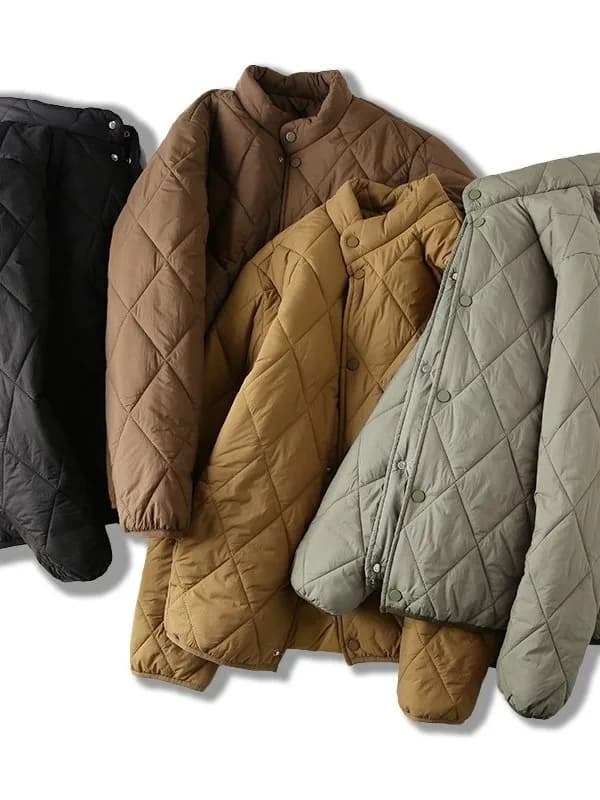Classic Diamond Pattern! Windproof Waterproof! Lightweight Men's Cotton Jacket Warm Stand Collar Trendy Pure Color Winter Coat