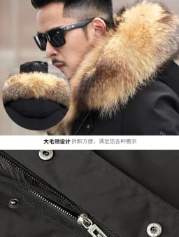 Men's Fashion Exra Long Parkas Faux Fur Lined Thick Warm Overcoat Long Fur Coat With Fur Hood Winter Thermal Outerwear