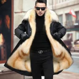 Men's Fashion Exra Long Parkas Faux Fur Lined Thick Warm Overcoat Long Fur Coat With Fur Hood Winter Thermal Outerwear