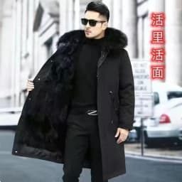 Men's Fashion Exra Long Parkas Faux Fur Lined Thick Warm Overcoat Long Fur Coat With Fur Hood Winter Thermal Outerwear