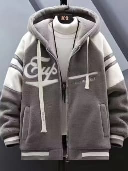 Lamb Velvet Jacket Men's Autumn Winter Casual Hooded Jacket Trendy Brand Particle Velvet Cotton Coat Youth Popular Standard Fit