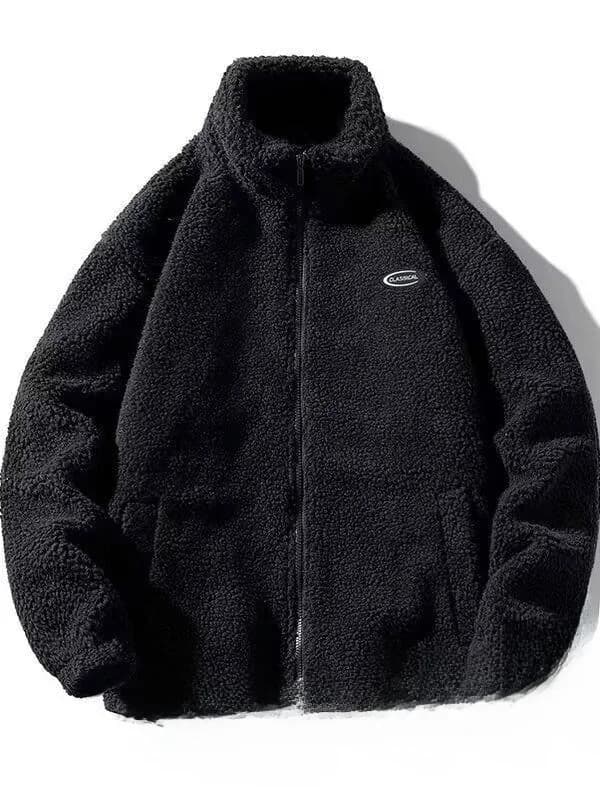 Winter Thickened Warm Cotton Jacket Men's Style Simple Lamb Velvet Stand Collar Cotton Coat Youth Fashion Casual Wear