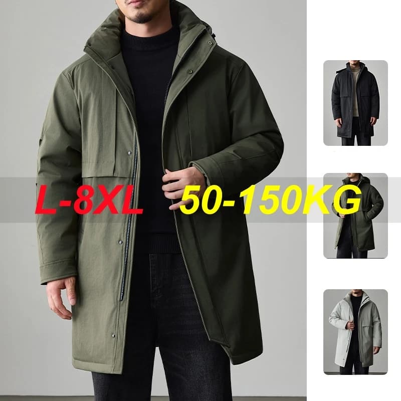Winter Jackets Men Padded Warm Long Cotton Coats Plus Size 6XL 7XL 8XL Oversize Windbreak Hooded Black Autumn Pockets Loose Male