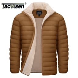 TACVASEN Men's Puffer Jacket Winter Warm Sherpa Lined Water Resistant Windproof Insulated Jacket Winter Puffy Coat Hiking Travel