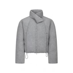 Men Unique Wrap High Collar Zip Up Padded Jacket Cropped Drawstring Hem Loose Light Quilted Coat Minimalist Streetwear Casual
