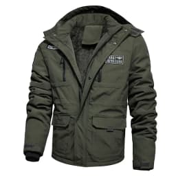 Mens Stylish Warm Parkas Autumn Winter Blue Plus Size Fleece Lined Parkas Zipper Loose Detachable Collar Solid Color Parkas