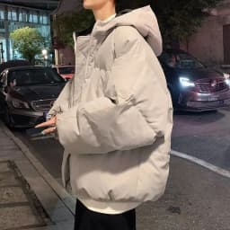 Hong Kong Style Men's Thickened Cotton Jacket Winter Casual Bread Style Color Coat Zipper Closure Loose Fit Youth Fashion