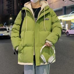 2026 Fake Two Piece Mens Hooded Parkas Unisex Cotton Padded Winter Jacket Fashion Warm Thicken Coats