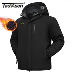 TACVASEN Mens Heavyweight Ski Jacket Waterproof Fleece Parka Detached Hood Windproof Placket Outdoor Coat Winter Warm 5 Pocket